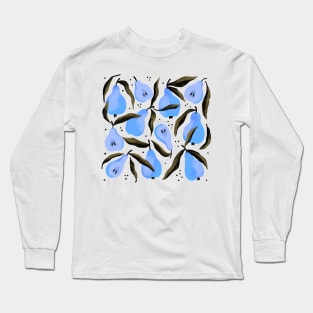 Pretty blue pear pattern with black leaves Long Sleeve T-Shirt